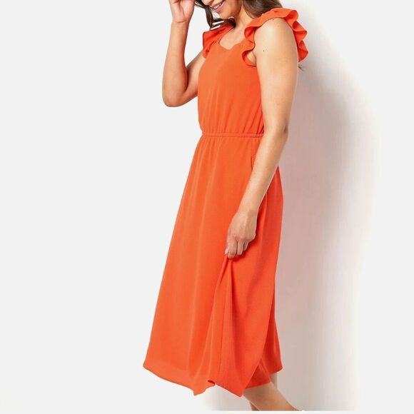 New Girl With Curves Chiffon Ruffle Midi Dress Sz Large - Picture 1 of 4